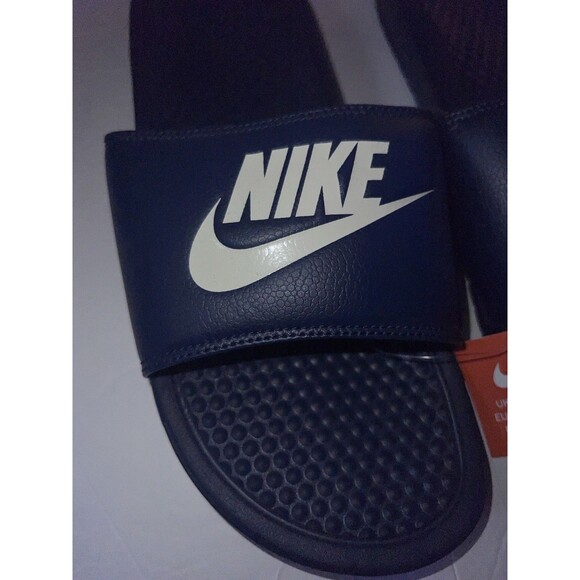 Nike Benassi Sandal Mens Sz 11 Navy Blue Slip On Slides Logo 343880-100 New - Picture 3 of 7